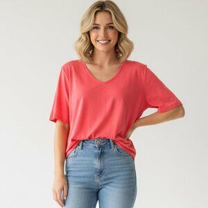 Chicos Ultimate Tee Size 3 Coral Orange Casual Capsule Everyday T-Shirt Stretch